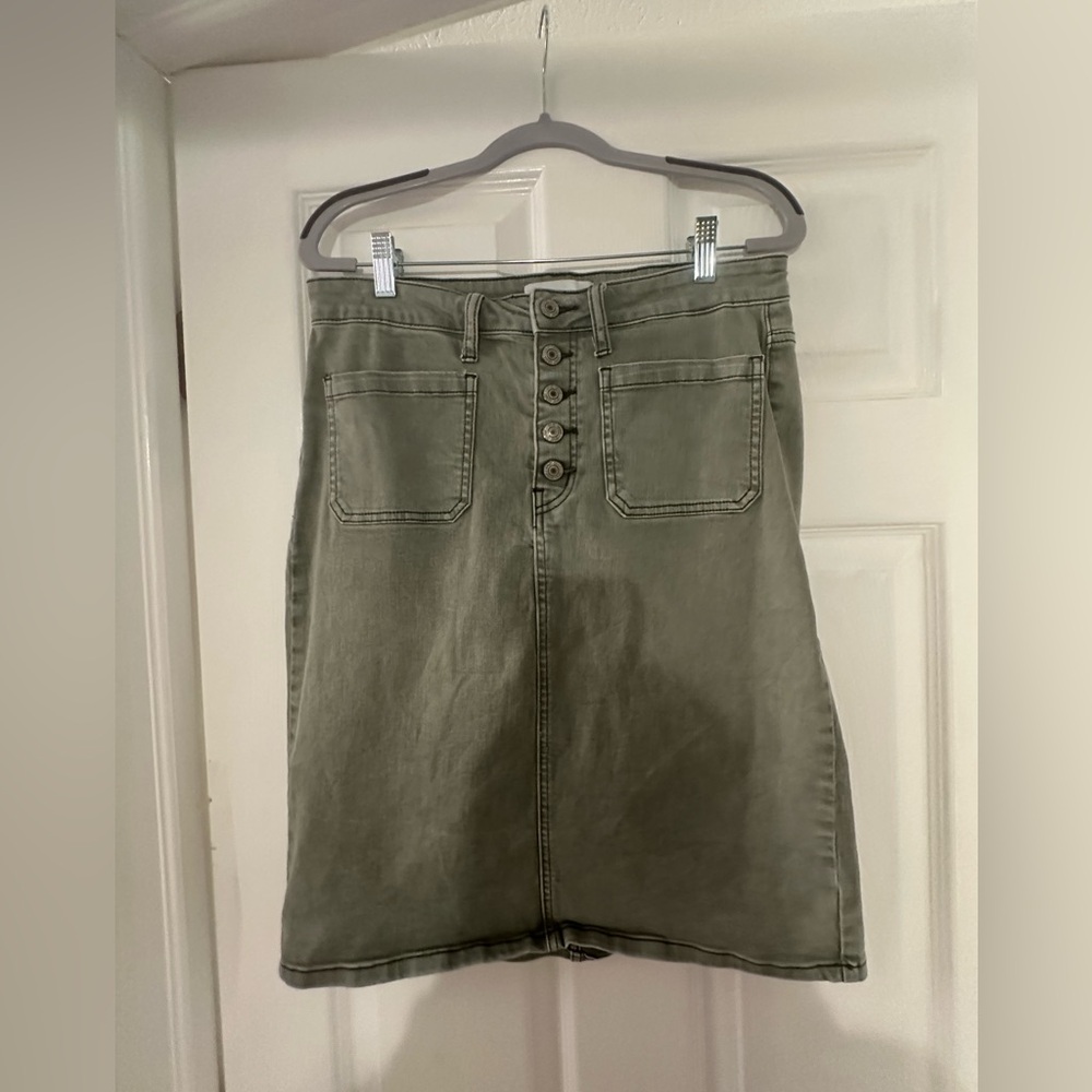 Vervet Sage Green Button Fly Denim Skirt